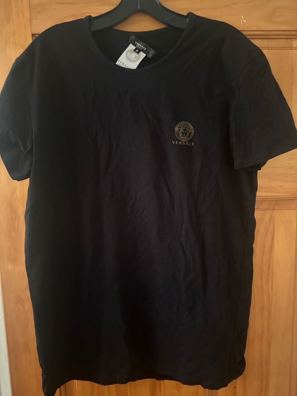 Versace Black Crewneck T-Shirt with Gold Medusa Logo